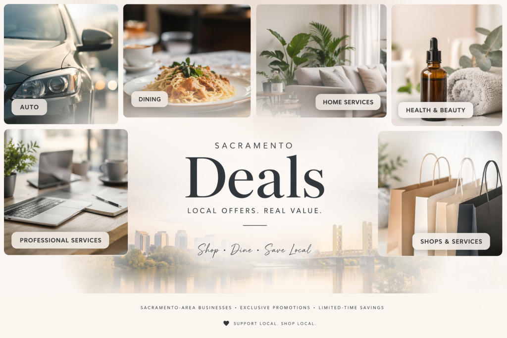 Sacramento deals across dining, auto, home services, and local businesses.